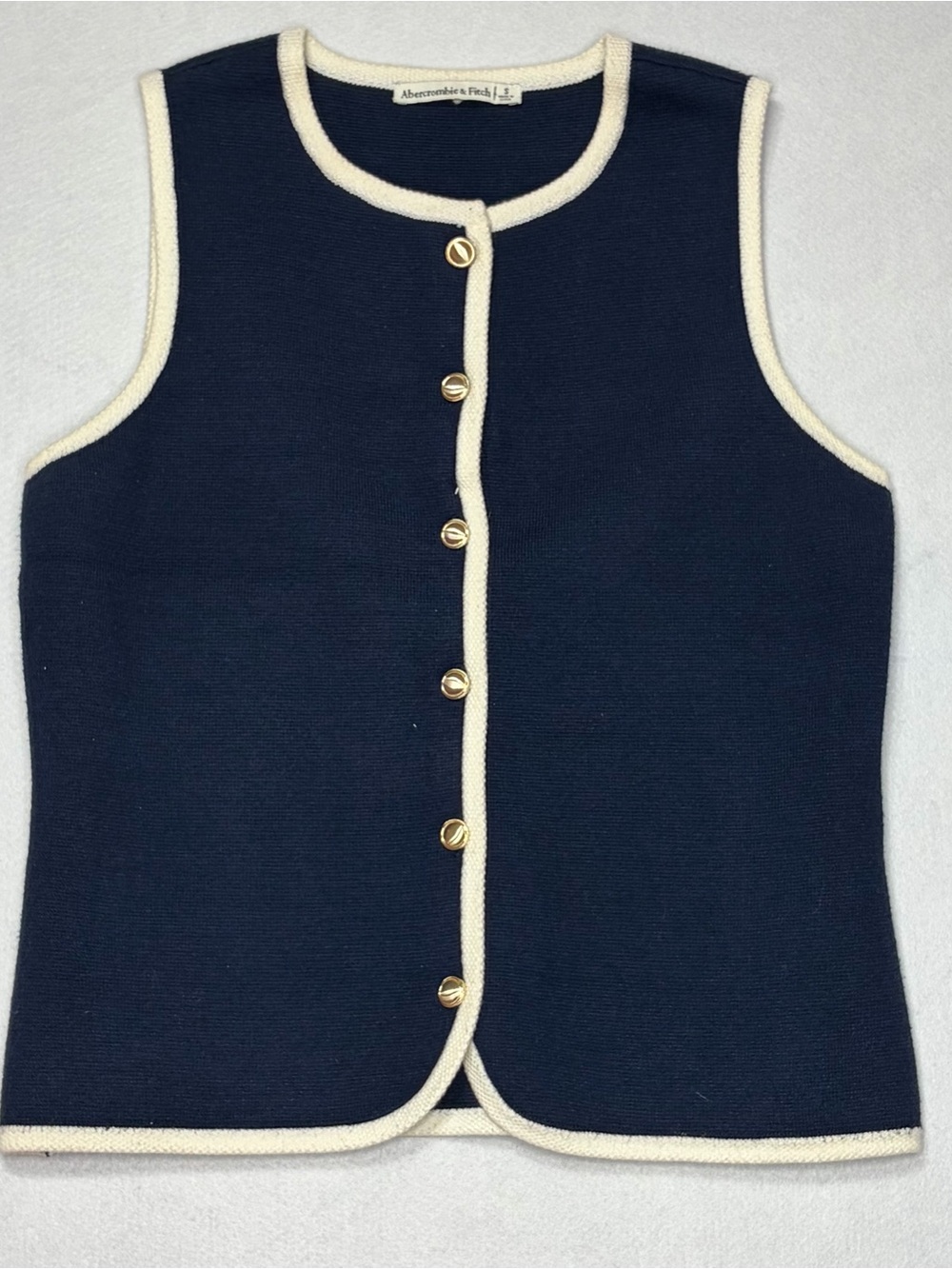 Abercrombie & Fitch Navy Cream Trim Gold Button Sweater Vest Small
